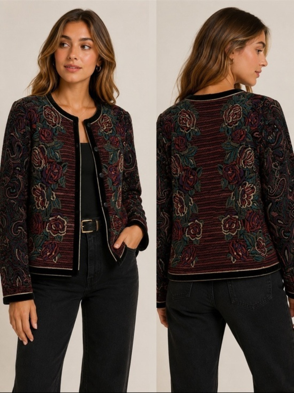 Vintage Saxton Hall velvet embroidered coat
